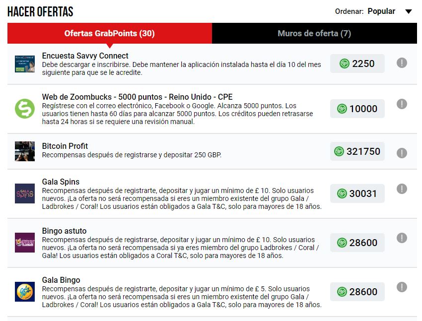 grabpoints ofertas - 🎯 GrabPoints - Puntos por dinero