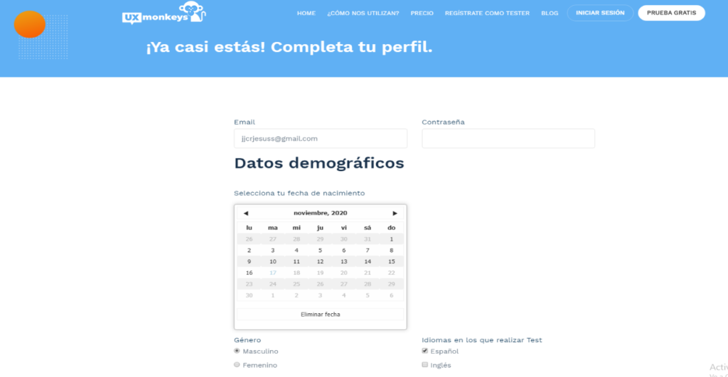 uxmonkeys registro1 1024x531 - 🐒 UxMonkeys - Plataforma de test de usabilidad