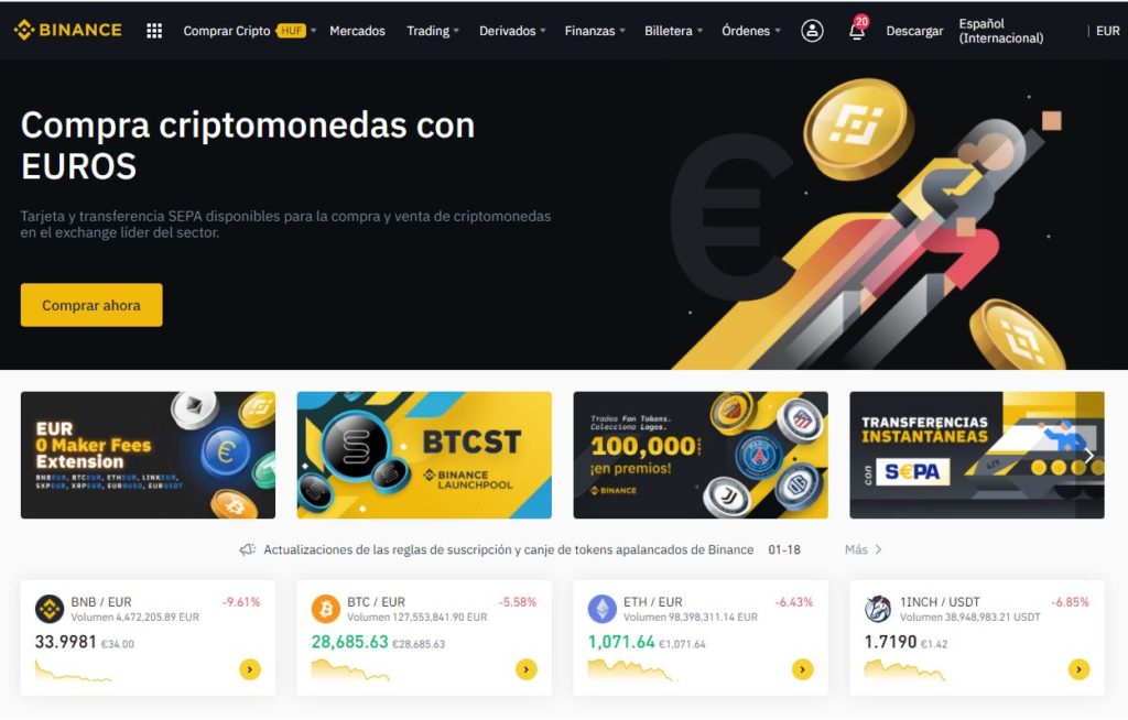 binance principal 1 1024x654 - ¿Cuál es el mejor exchange de criptomonedas? Listado top 15