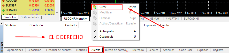 CREAR ALERTA - 📠 MetaTrader 4  – Guía de la Principal Plataforma Comercial de Forex