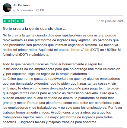 Comentario Positivo 1 - 🔨 RapidWorkers – ¿Qué es y cómo funciona ? Revisión en 2023