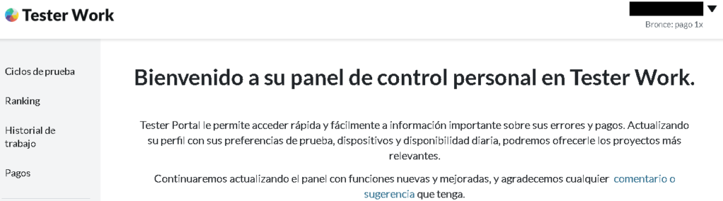 Panel Inicial una vez aprobado test inicio 1024x285 - 🧪 TESTERWORK Test User RESEÑA 2024 – [Trabajos Tester Online en Casa]