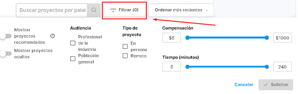 Busqueda por filtro 1024x324 - 📚 Respondent io - ¿Ganar $100 por cada entrevista que respondas?