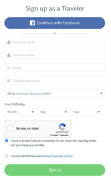 Formulario de Registro - WORLDPACKERS Tutorial (2023)  ▷💲GANA DINERO VIAJANDO💲  【DATE PRISA!!!】