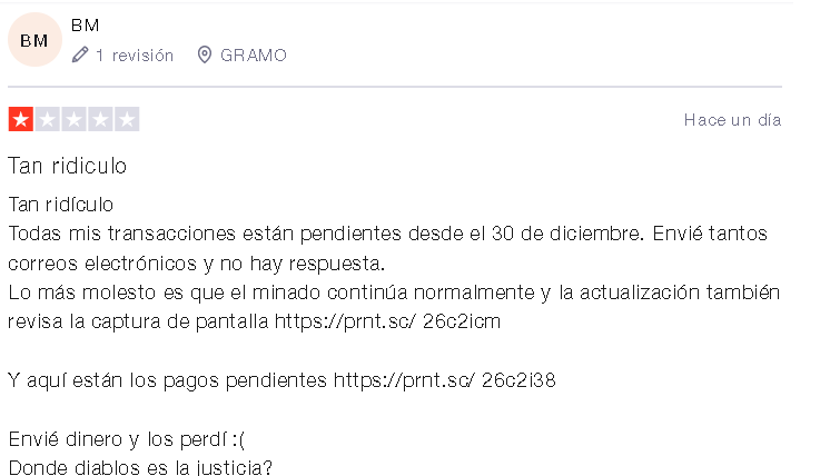 Comentario Negativo 1 - Chainmine: Una página para minar bitcoin en la Nube ¿Funciona? ¿Es scam?