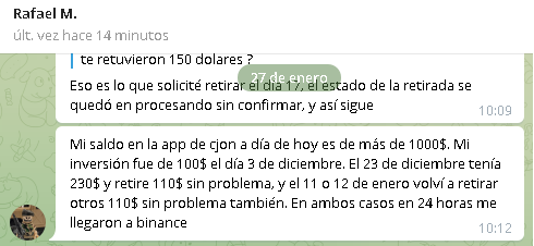 Conversacion Rafael - Cjonstyle.App: ¿APLICACIÓN Pagando a Diario por BINANCE?   🆘¡¡PELIGRO!!