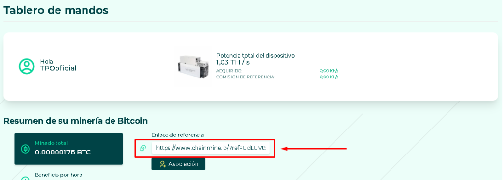 Link de referido 1024x367 - Chainmine: Una página para minar bitcoin en la Nube ¿Funciona? ¿Es scam?