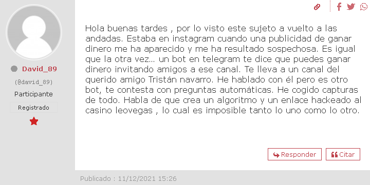 Opinion Usuario 1 - 💬CANAL DE TELEGRAM ESCUELA/FARO DE DINERO -¿Puedes ganar 5000 € con 60€? 