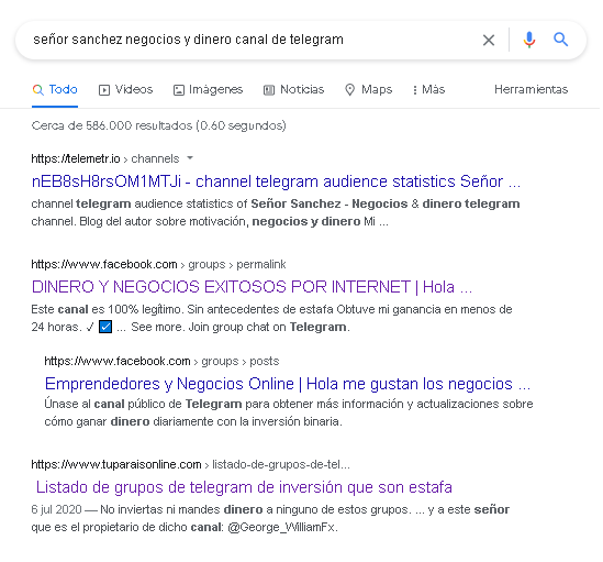 BUSQUEDA EN GOOGLE - 🏧 CANAL DE TELEGRAM INVESTIGADO Negocios y Dinero del Señor Sánchez - |NO CAIGAS😡|