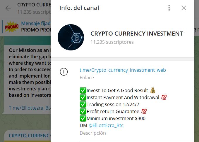 CRYPTO CURRENCY INVESTMENT - Listado de CANALES EN TELEGRAM de INVERSIÓN ESTAFA 2023