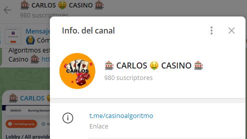 Carlos Casino - Listado de Canales en Telegram sobre Algoritmos de Casino online ESTAFA