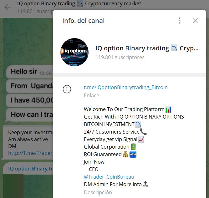 IQ option Binary trading Cryptocurrency market - Listado de CANALES EN TELEGRAM de INVERSIÓN ESTAFA 2023