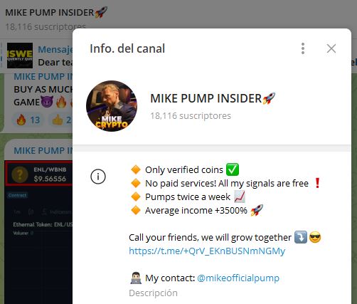 MIKE PUMP INSIDER - Listado Canales  en Telegram de Pump and Dump ESTAFA