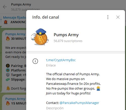 pumps army - Listado Canales  en Telegram de Pump and Dump ESTAFA