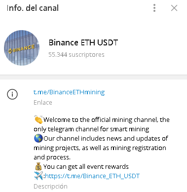 Binance ETH USDT Logo - Listado de canales de Telegram Minería ESTAFA