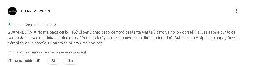 Comentario Negativo 1 - 💲 [BIG TIME GANA DINERO] - | Aplicación de Juegos, Códigos y Sorteos | ¿Paga?