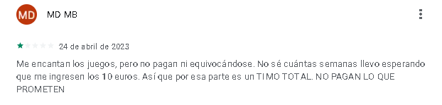 Comentario Negativo 3 - 💲 [BIG TIME GANA DINERO] - | Aplicación de Juegos, Códigos y Sorteos | ¿Paga?