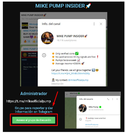 Mike Pump Insider 1 - Listado de canales de Telegram de Ganar Dinero ESTAFA