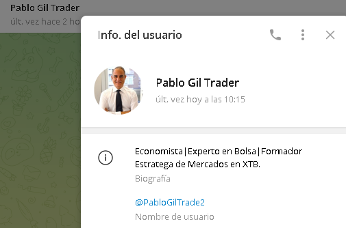 Perfil Pablo Gil Trader - Listado Canales en Telegram de Trading ESTAFAS