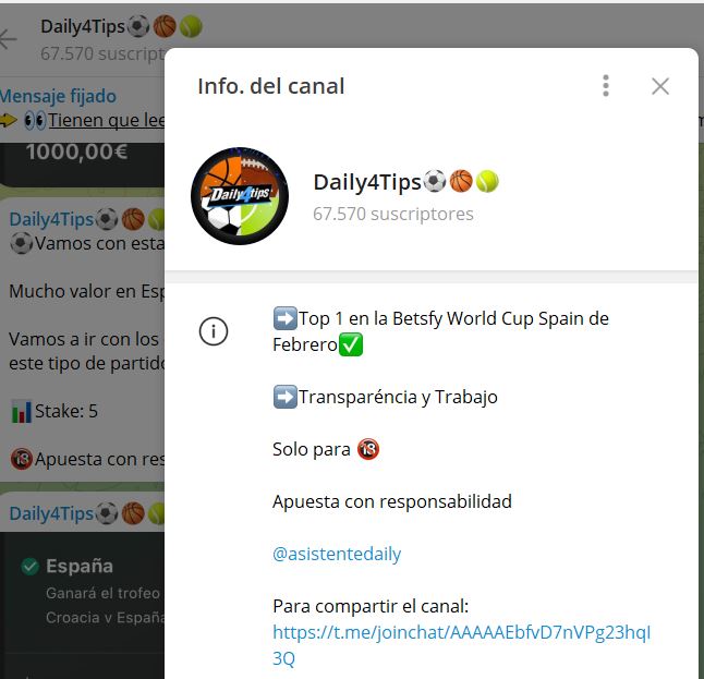 daily4tips - Listado Canales en Telegram de Apuestas Deportivas ESTAFA
