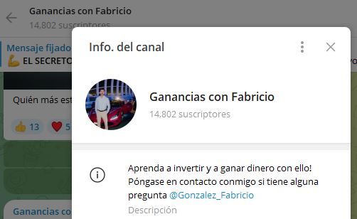 ganancias con fabricio - Listado de CANALES EN TELEGRAM de INVERSIÓN ESTAFA 2023