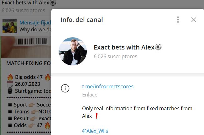 Exact bets with Alex - Listado Canales en Telegram de Apuestas Deportivas ESTAFA