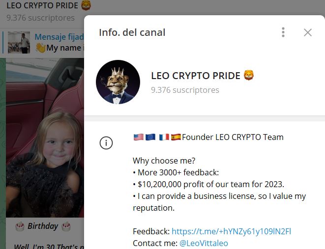 LEO CRYPTO PRIDE - Listado de CANALES EN TELEGRAM de INVERSIÓN ESTAFA 2023