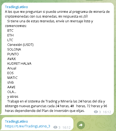 Trading Latino Mensaje Canal Scam - Listado Canales en Telegram de Trading ESTAFAS