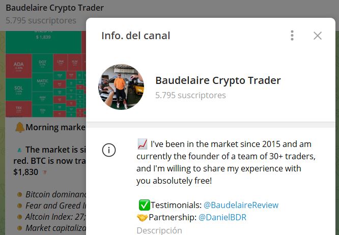 Baudelaire Crypto Trader - Listado Canales en Telegram de Trading ESTAFAS