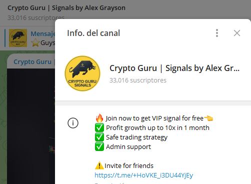 Crypto Guru Signals by Alex Grayson - Listado de BOTS en Telegram que son ESTAFA