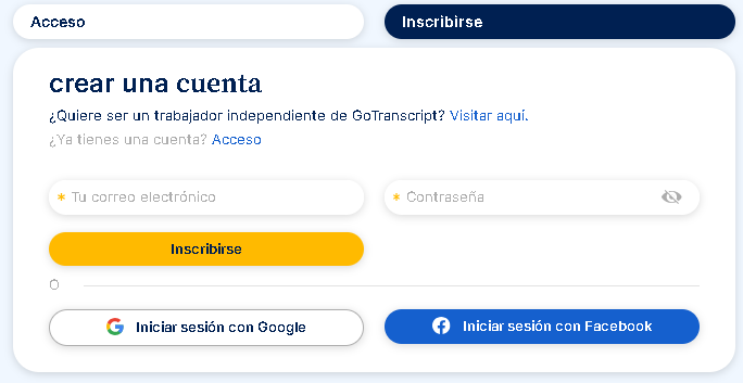 Formulario de Registro - ✔ GOTRANSCRIPT !【PAGINA PARA GANAR DINERO TRANSCRIBIENDO】▶ (EN ESPAÑOL)