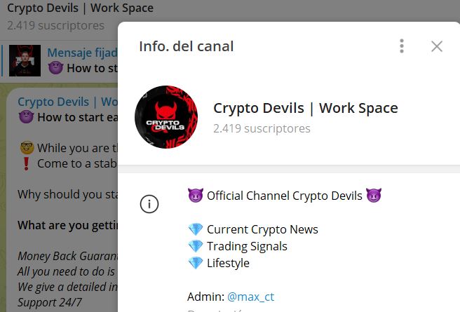 crypto devils work space - Listado Canales en Telegram de Trading ESTAFAS