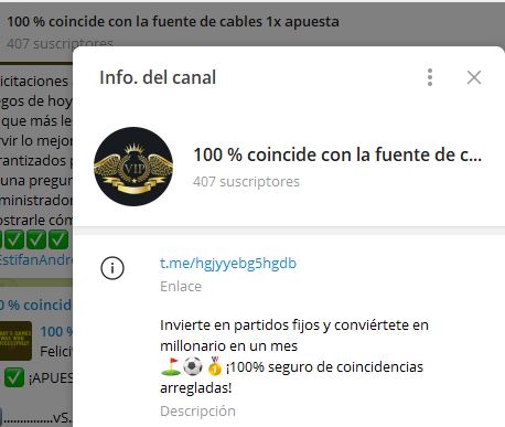 100 coincide con la fuente de cables 1x apuesta - Listado Canales en Telegram de Apuestas Deportivas ESTAFA