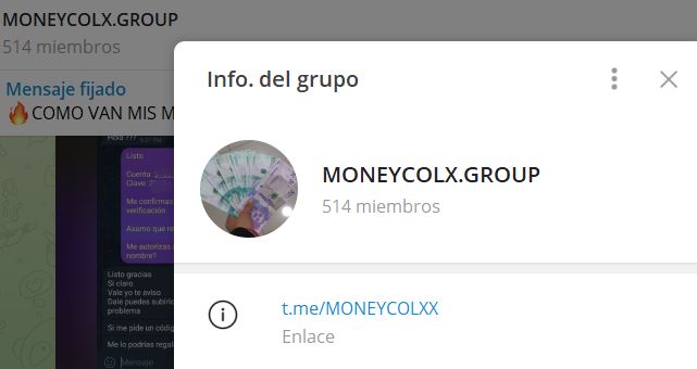 MONEYCOLXGROUP - Listado de canales de Telegram de Ganar Dinero ESTAFA