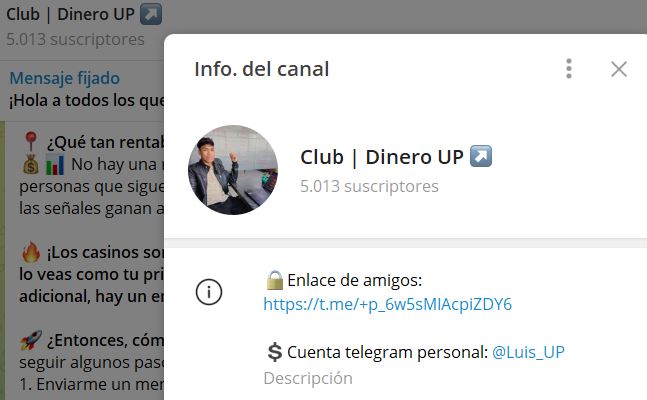 Club Dinero UP - Listado de Canales en Telegram sobre Algoritmos de Casino online ESTAFA
