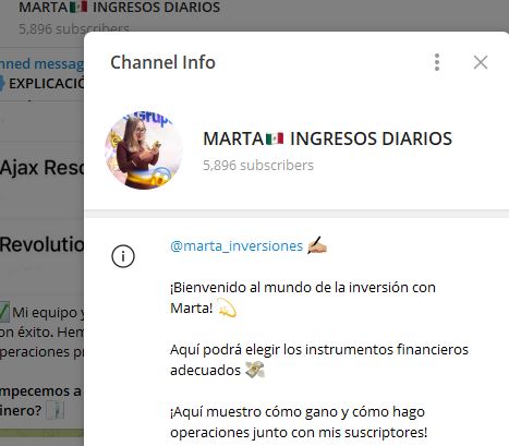 MARTA🇲🇽 INGRESOS DIARIOS - Listado de CANALES EN TELEGRAM de INVERSIÓN ESTAFA 2023