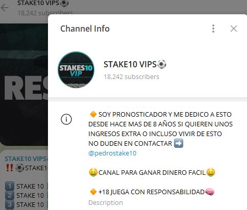 STAKE10 VIPS - Listado Canales en Telegram de Apuestas Deportivas ESTAFA