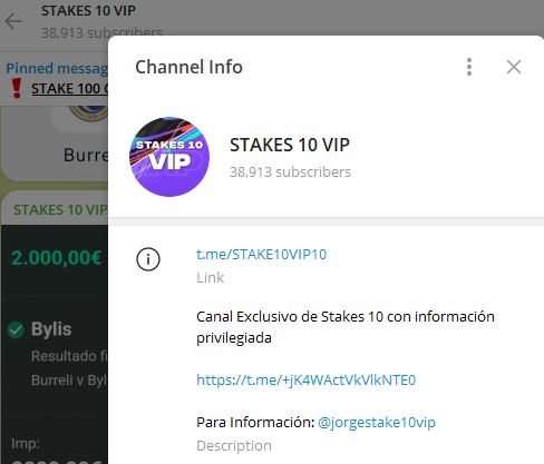 STAKES 10 VIP - Listado Canales en Telegram de Apuestas Deportivas ESTAFA