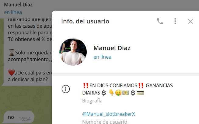 manuel diaz 1 - Listado de Canales en Telegram sobre Algoritmos de Casino online ESTAFA