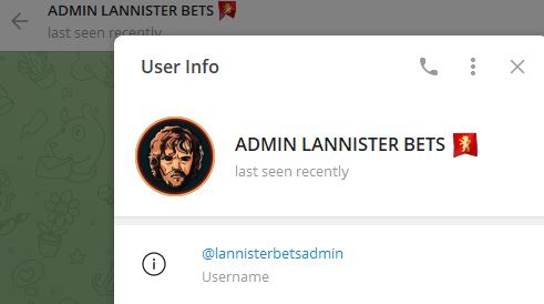 ADMIN LANNISTER BETS - Listado Canales en Telegram de Apuestas Deportivas ESTAFA