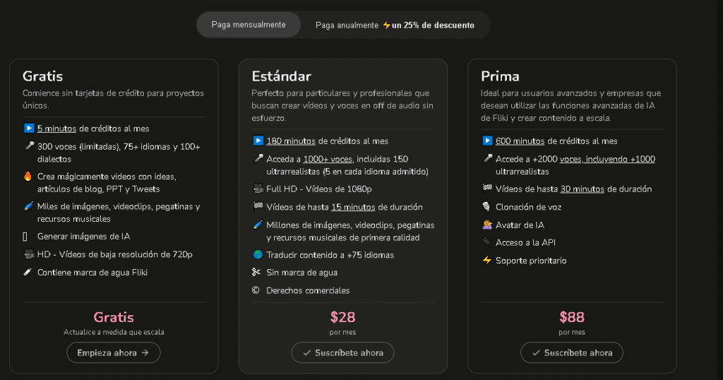 Pricing 1024x538 - 🎀【FLIKI】 [Tutorial para Creación de Videos con AI]