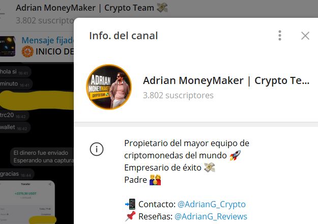 Adrian Moneymaker crypto team - Listado Canales  en Telegram de Pump and Dump ESTAFA