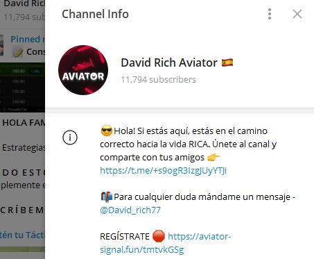 David rich aviator - Listado de Canales en Telegram sobre Algoritmos de Casino online ESTAFA