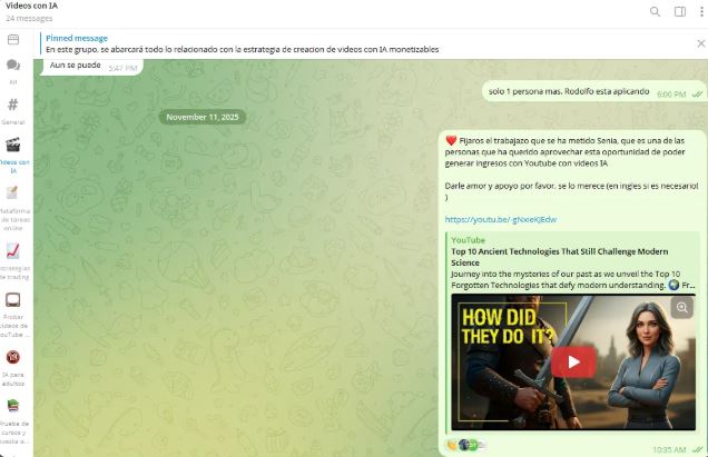 Chat del grupo de trabajo — ejemplo real de cómo se coordina un experimento con Senia